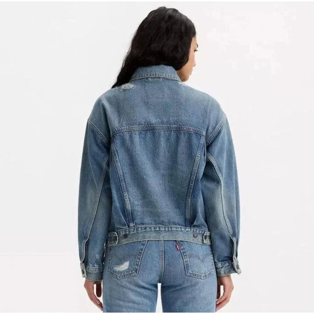 Levi's Premium Womens Vintage Fit Denim Trucker Jacket Size Small Blue FA EXC - Picture 2 of 12